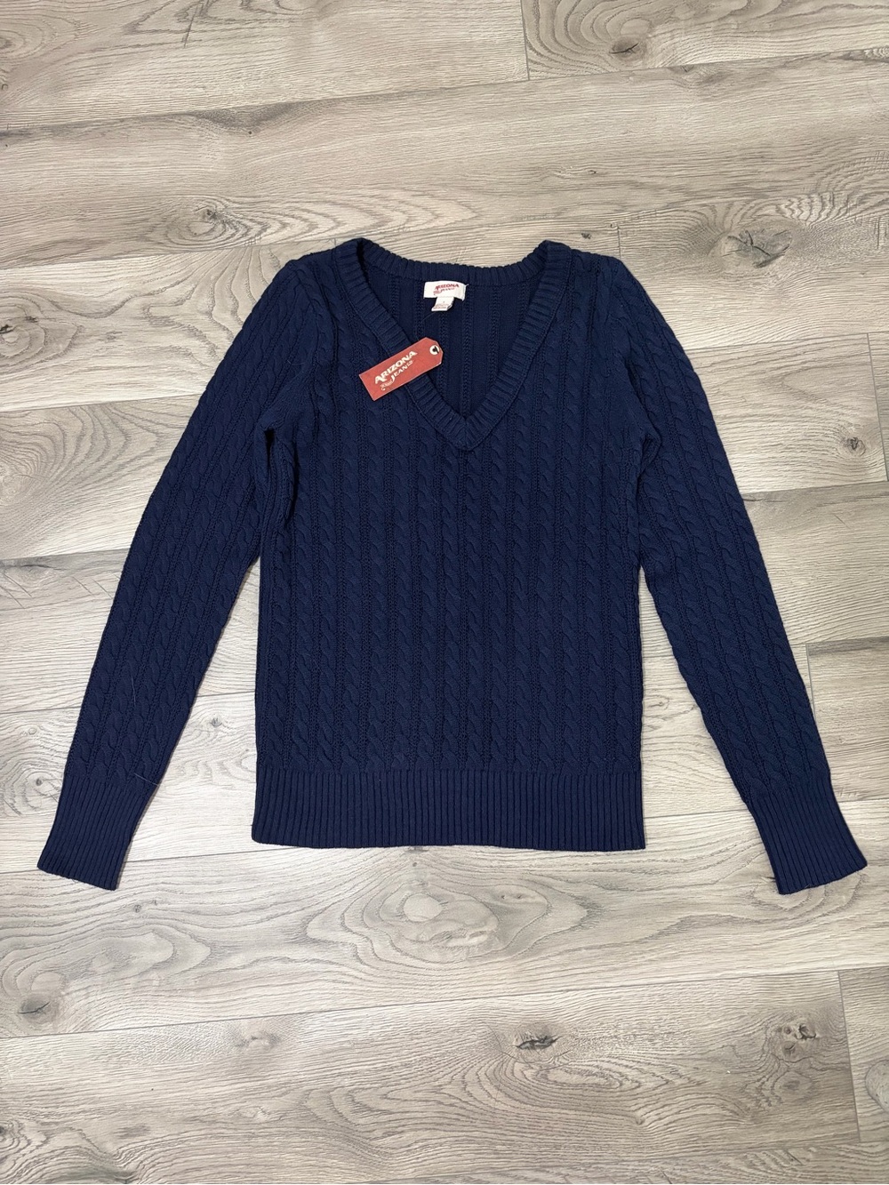 Arizona Jean Company Women's Navy Cable-Knit V-Neck Sweater